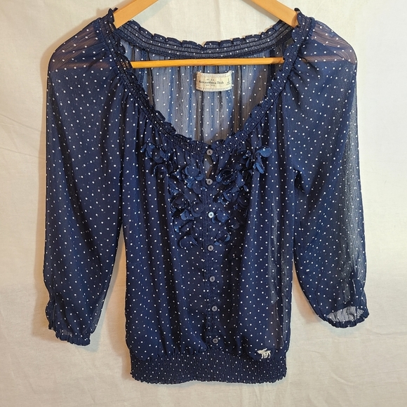 Abercrombie & Fitch Tops - Abercrombie & Fitch Sheer Ruffled Polka Dot Blouse
